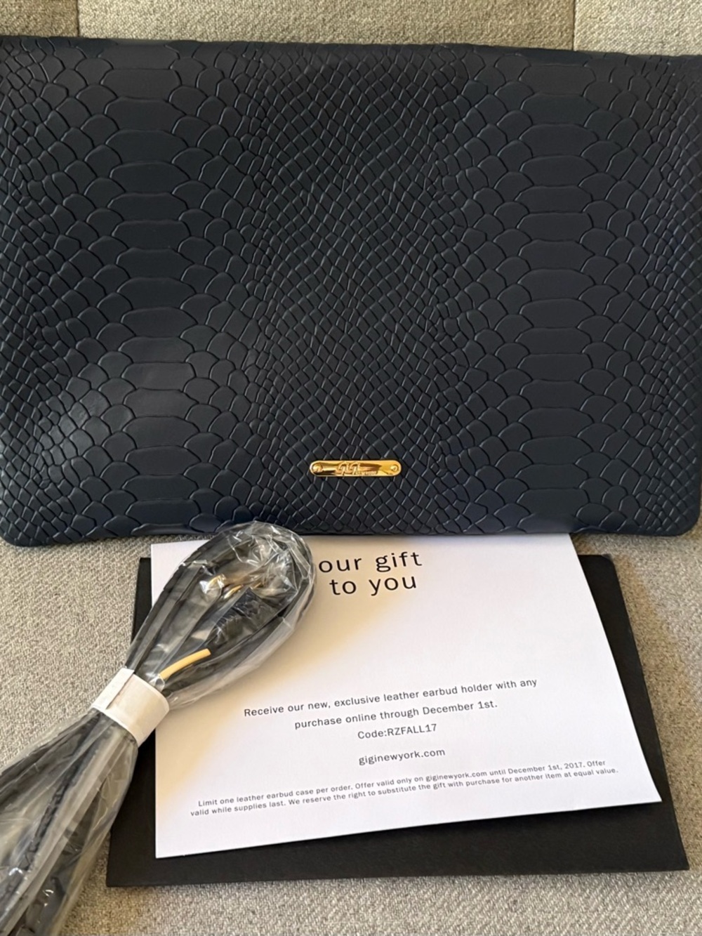 GiGi New York Black Embossed Crossbody with Gold Hardware